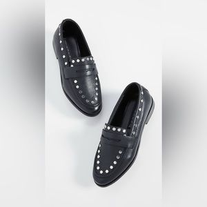 Steven by Steve Madden Silver Studded Loafers Black Leather